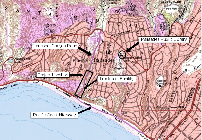 Map view of Pacific Palisades and Temescal Canyon Park Project