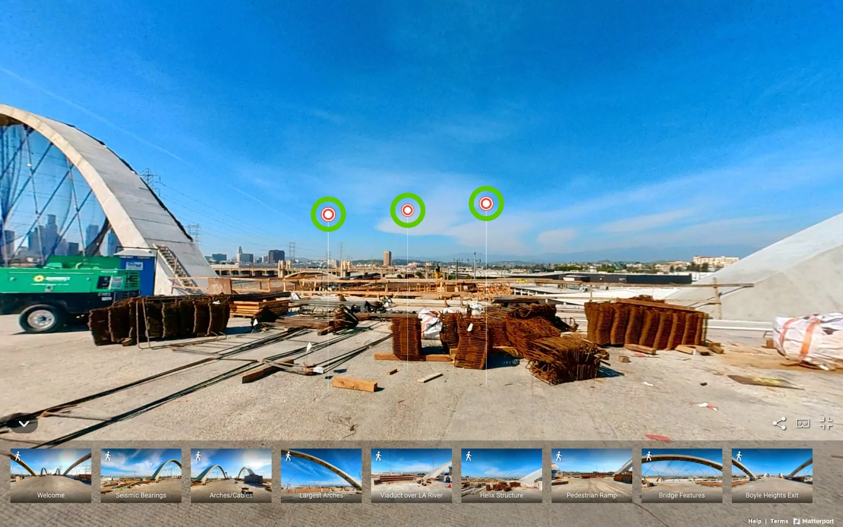 A view of the pins in the 3D virtual tour