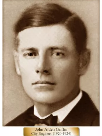 Portrait of John Alden Griffin with text reading John Alden Griffin City Engineer (1920-1924)
