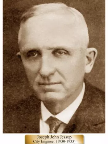 Portrait of Joseph John Jessup with text reading Joseph John Jessup City Engineer (1930-1933)